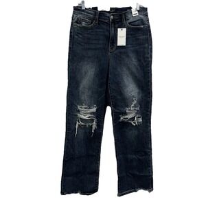Judy Blue High Waisted 90s Knee Destroy Straight Leg Jeans JB82592 Size 7/28 New